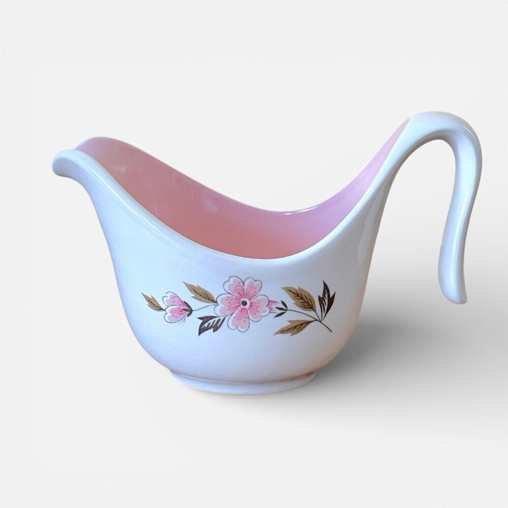 Vintage Taylor Smith Taylor Ever Yours Wild Quince Creamer Pink White Floral MCM